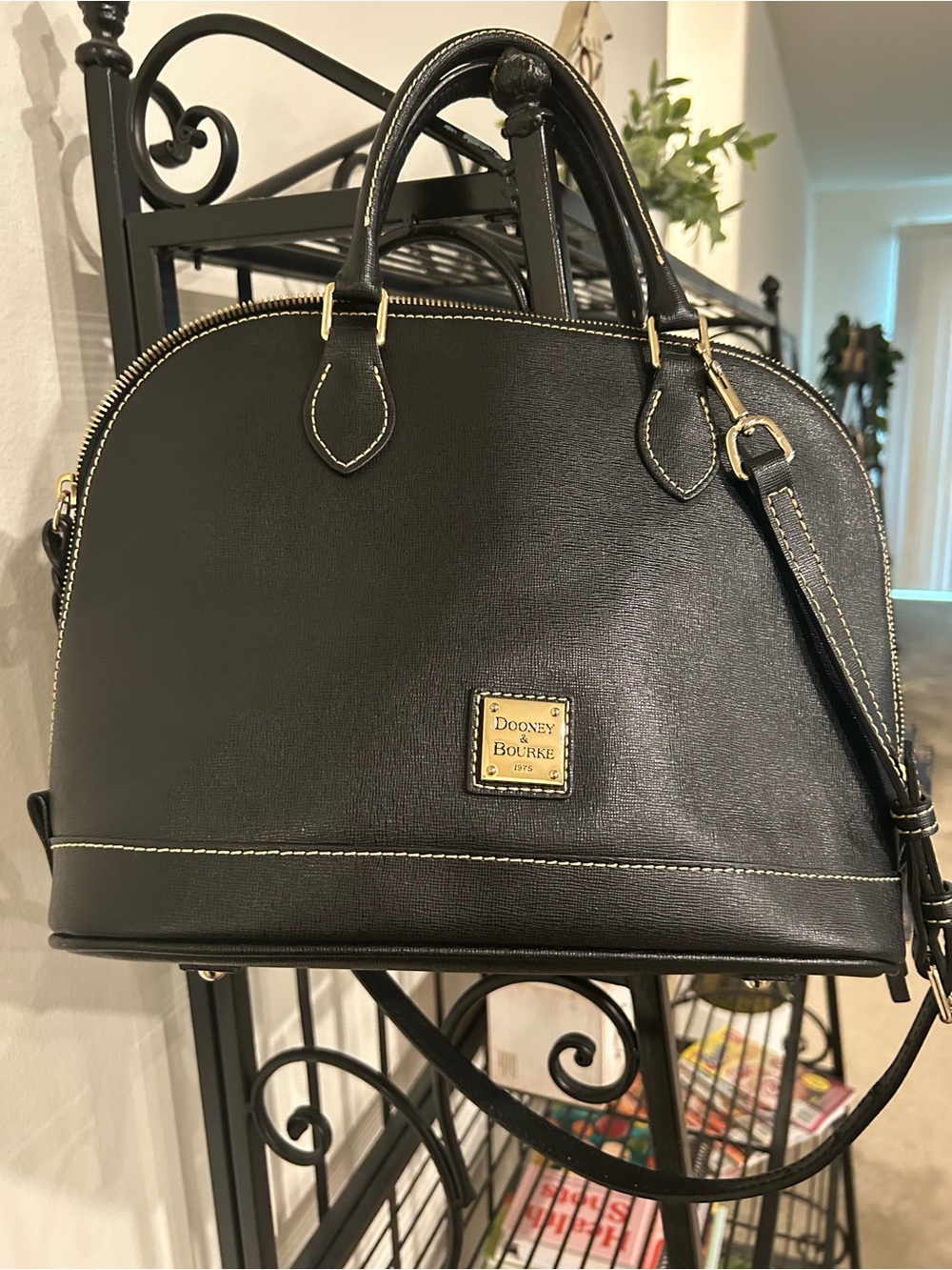 Dooney & Bourke Black pebble grain Dome Satchel with Gold Hardware